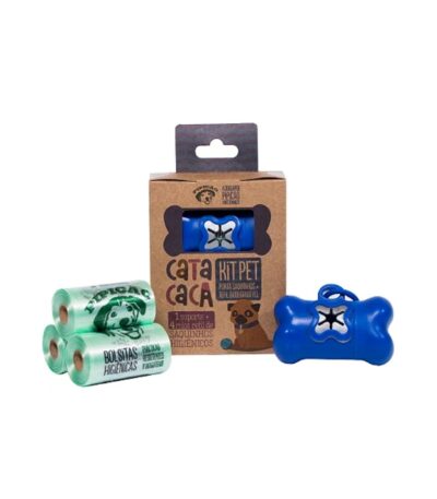 Kit Higiênico Porta Cata Caca Azul Escuro Com 4 Rolos de Saquinhos Pipicão