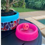 KIT Comedouro 150ml Neon Rosa Brinde Bolinha Guizo